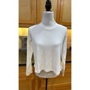 Aday Women's All Day Long Sleeve Crew Neck Organic Cotton TShirt White Tee S NEW